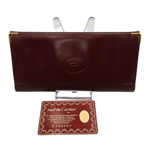 Cartier Must de Cartier Vintage Burgundy Leather Long Bifold Wallet Gold Corners